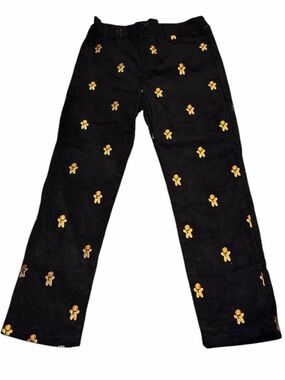Blueberi Boulevard Black Corduroy Pants with Yellow Gingerbread Embroidery